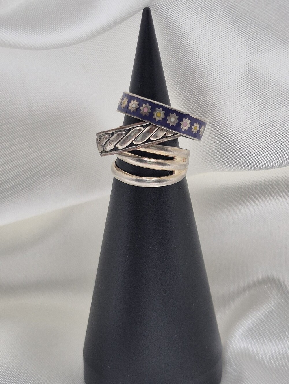 Stackable Floral Enamel Mexico & Sterling Silver Rings Toe & Adjustable Rings - Picture 8 of 8